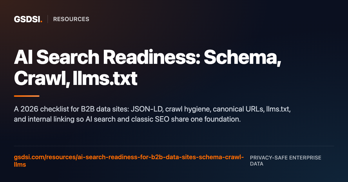 AI Search Readiness for B2B Data Sites: Schema, Crawl, and llms.txt